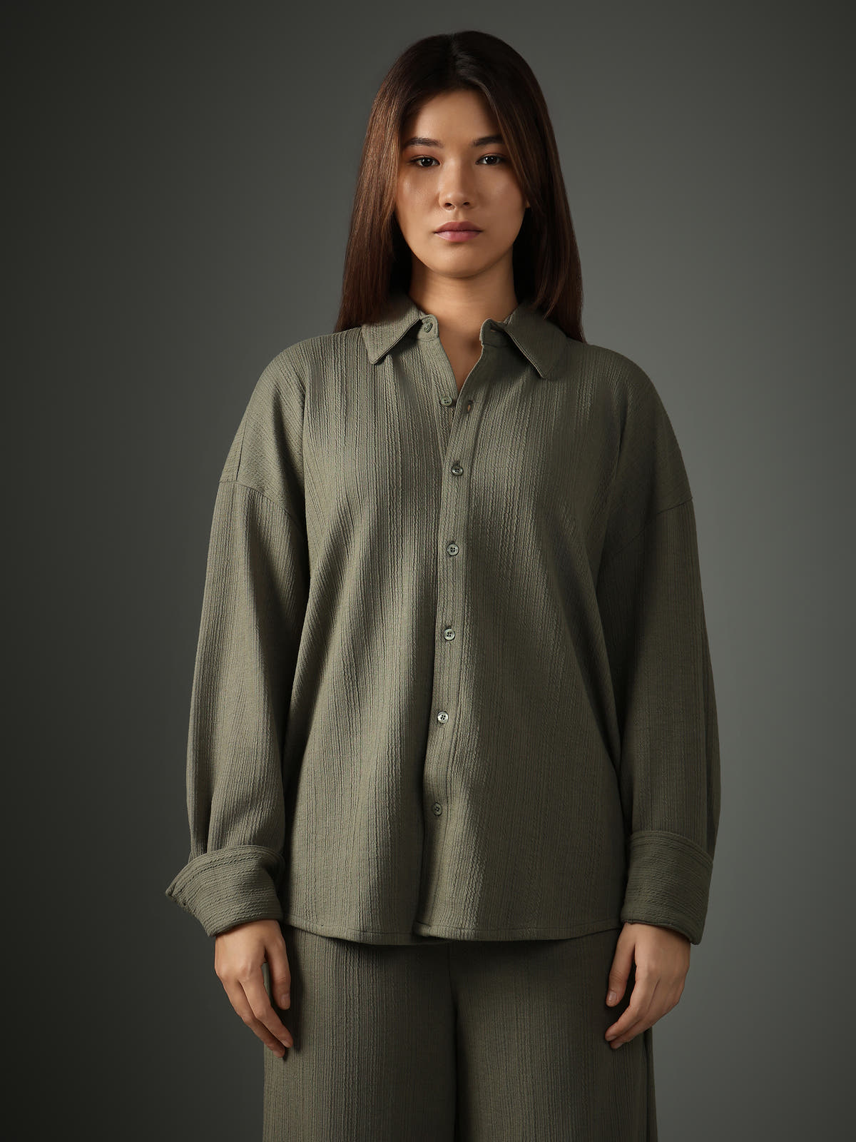 Chapter2Drip Crossknit Olive shirt