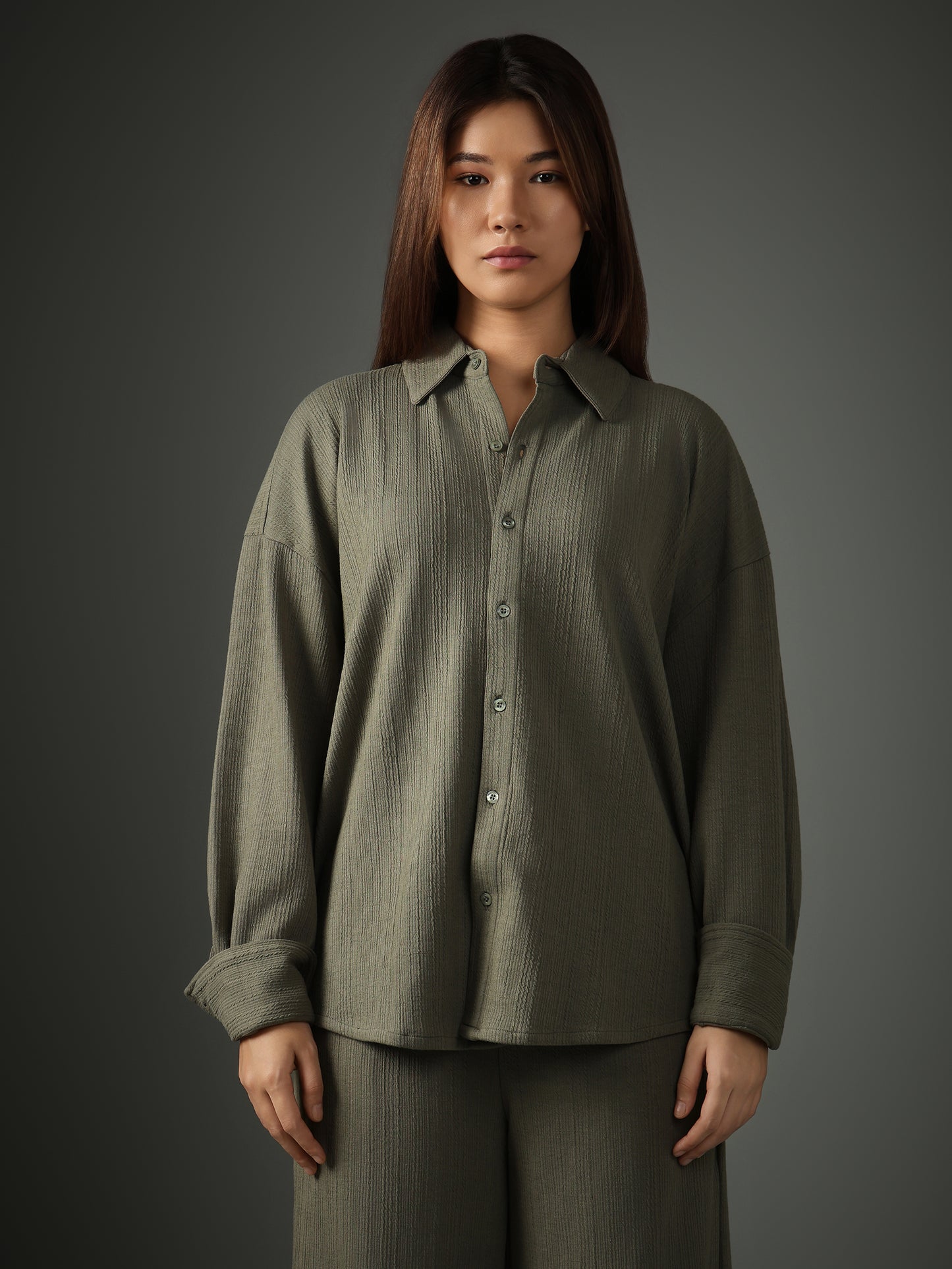 Chapter2Drip Crossknit Olive shirt