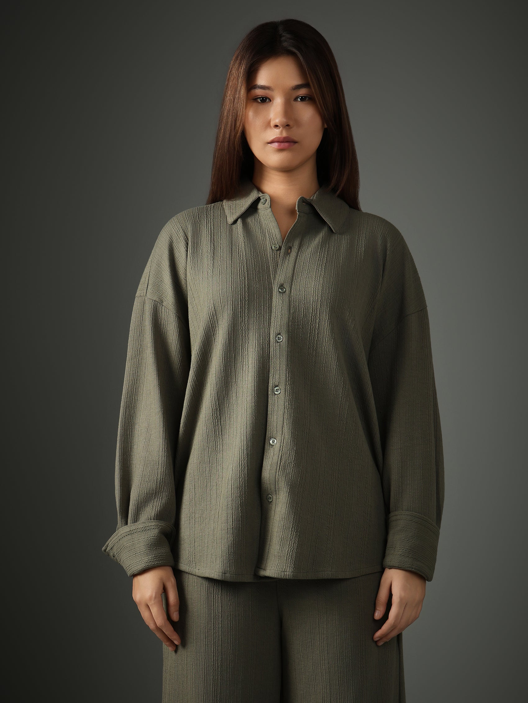 Chapter2Drip Crossknit Olive shirt