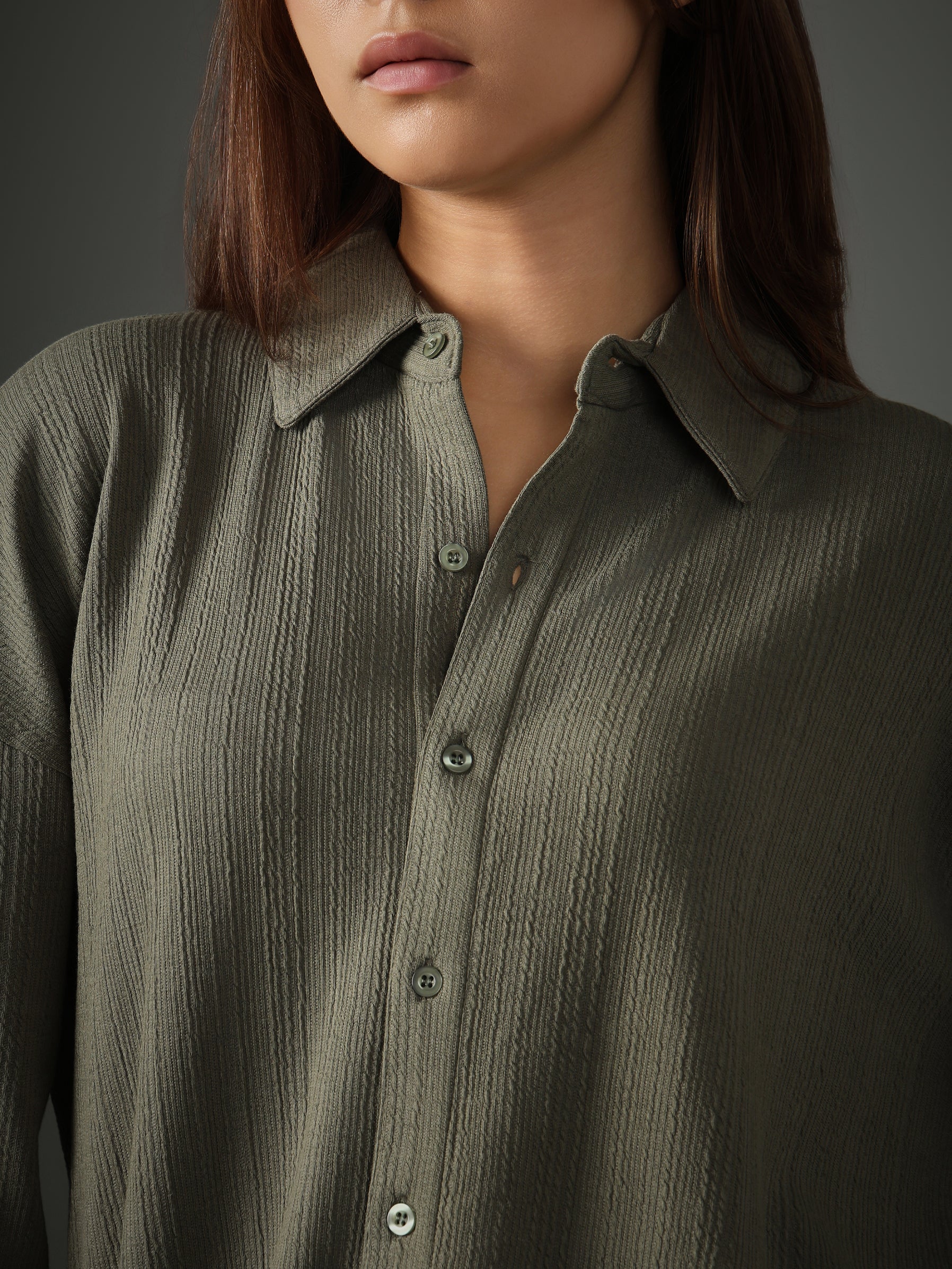 Chapter2Drip Crossknit Olive shirt — view 2
