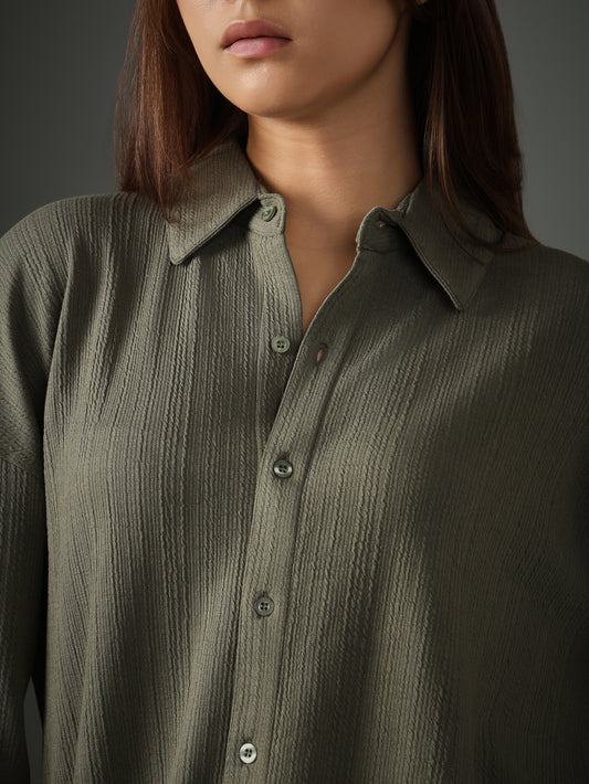 Chapter2Drip Crossknit Olive shirt — view 2