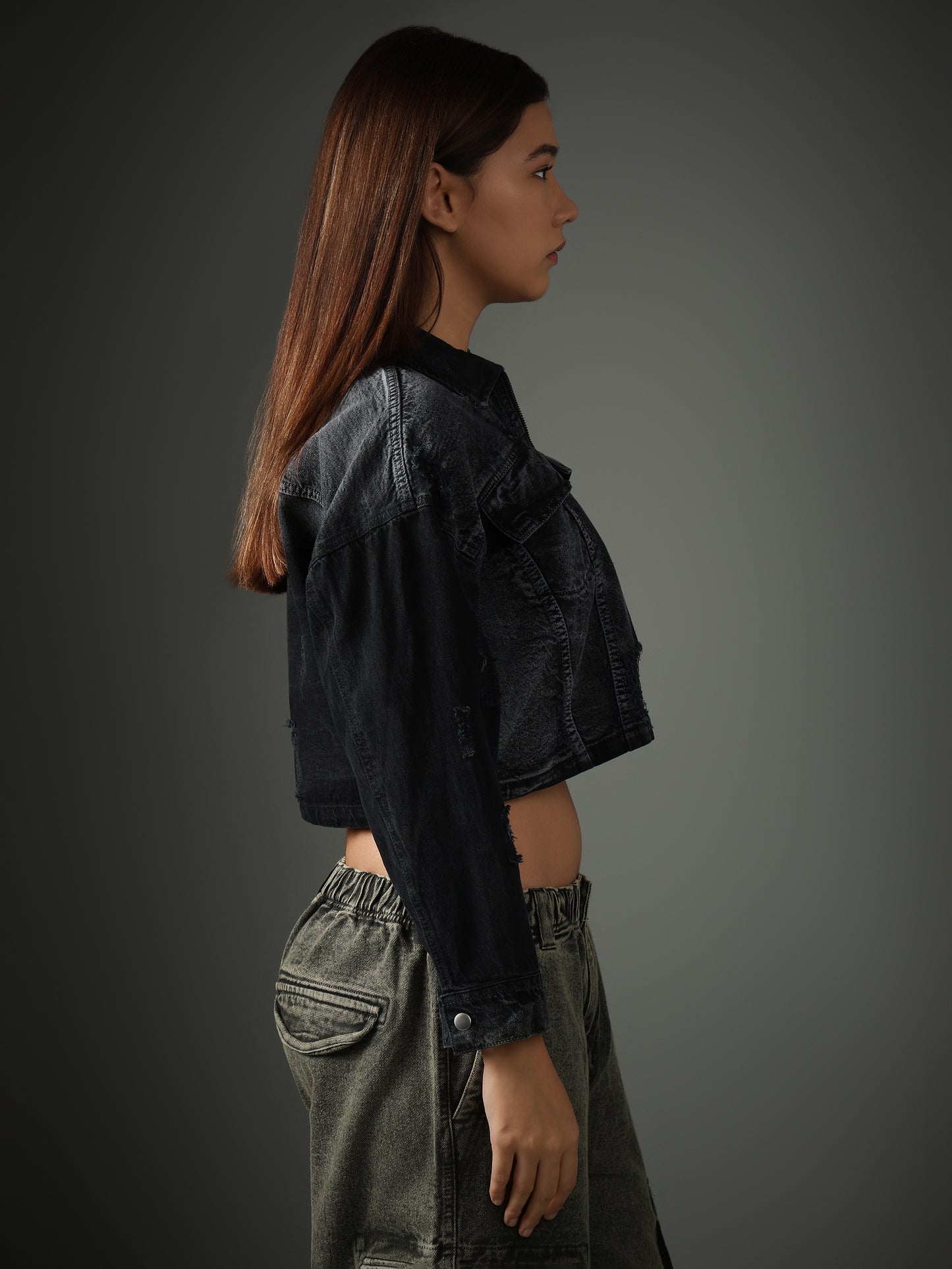 Acid Wash Blue-Grey Cropped Jacket