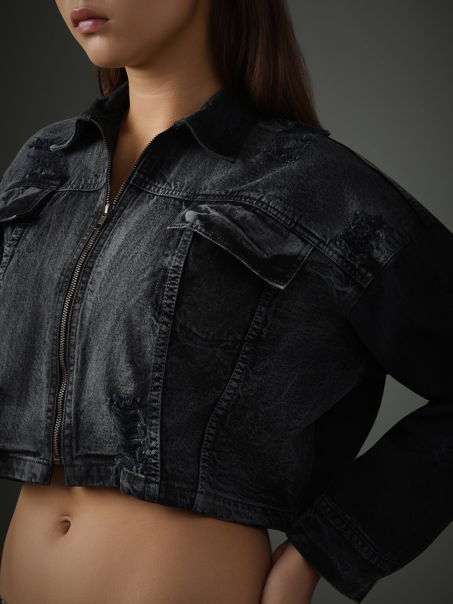 Acid Wash Blue-Grey Cropped Jacket