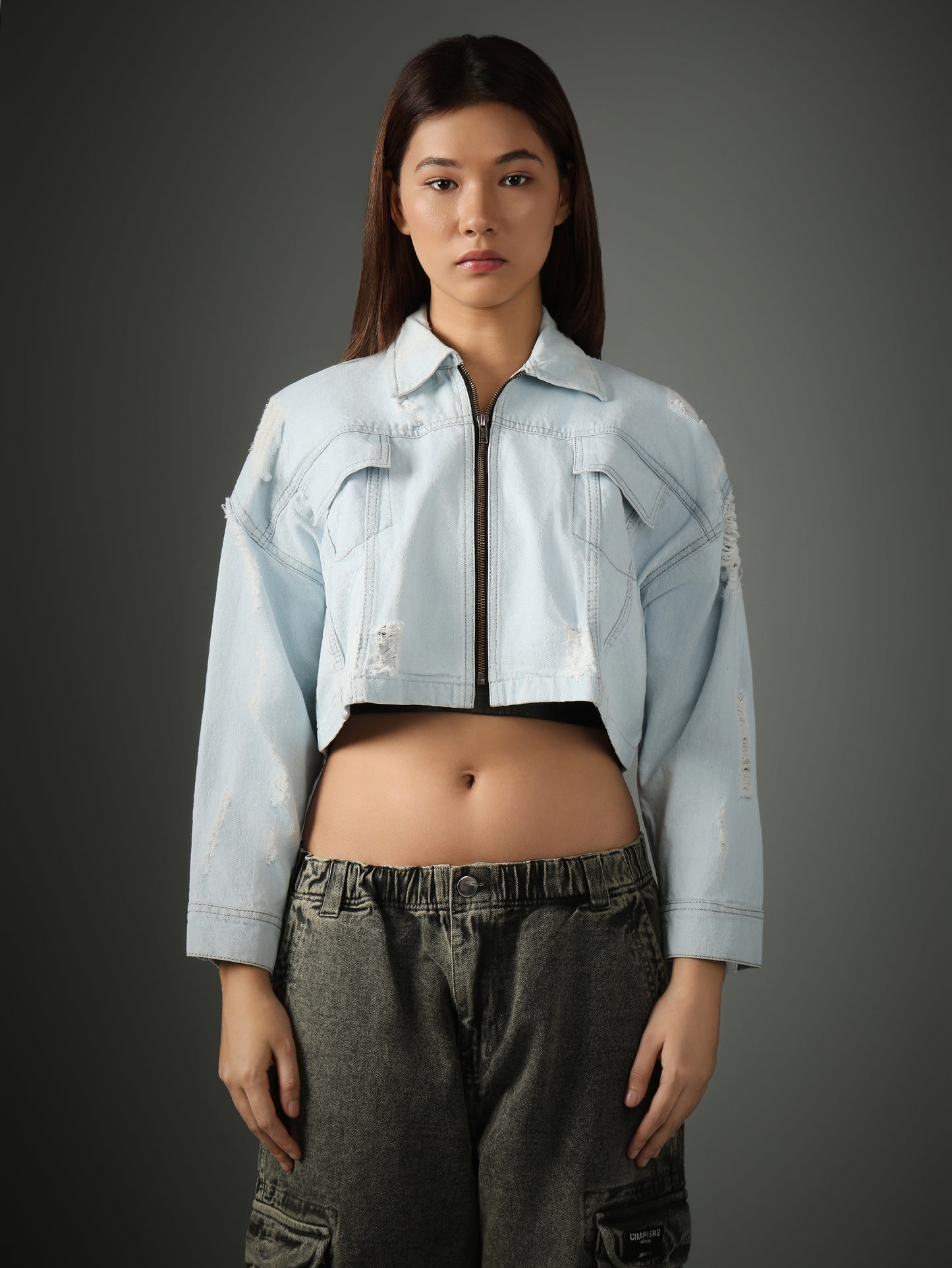 LIGHT BLUE CROPPED  JACKET