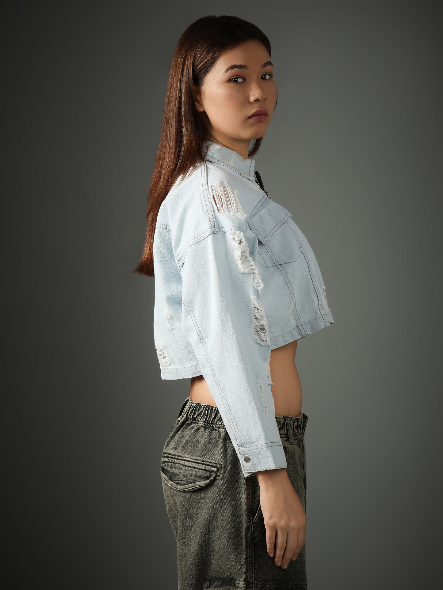 LIGHT BLUE CROPPED  JACKET