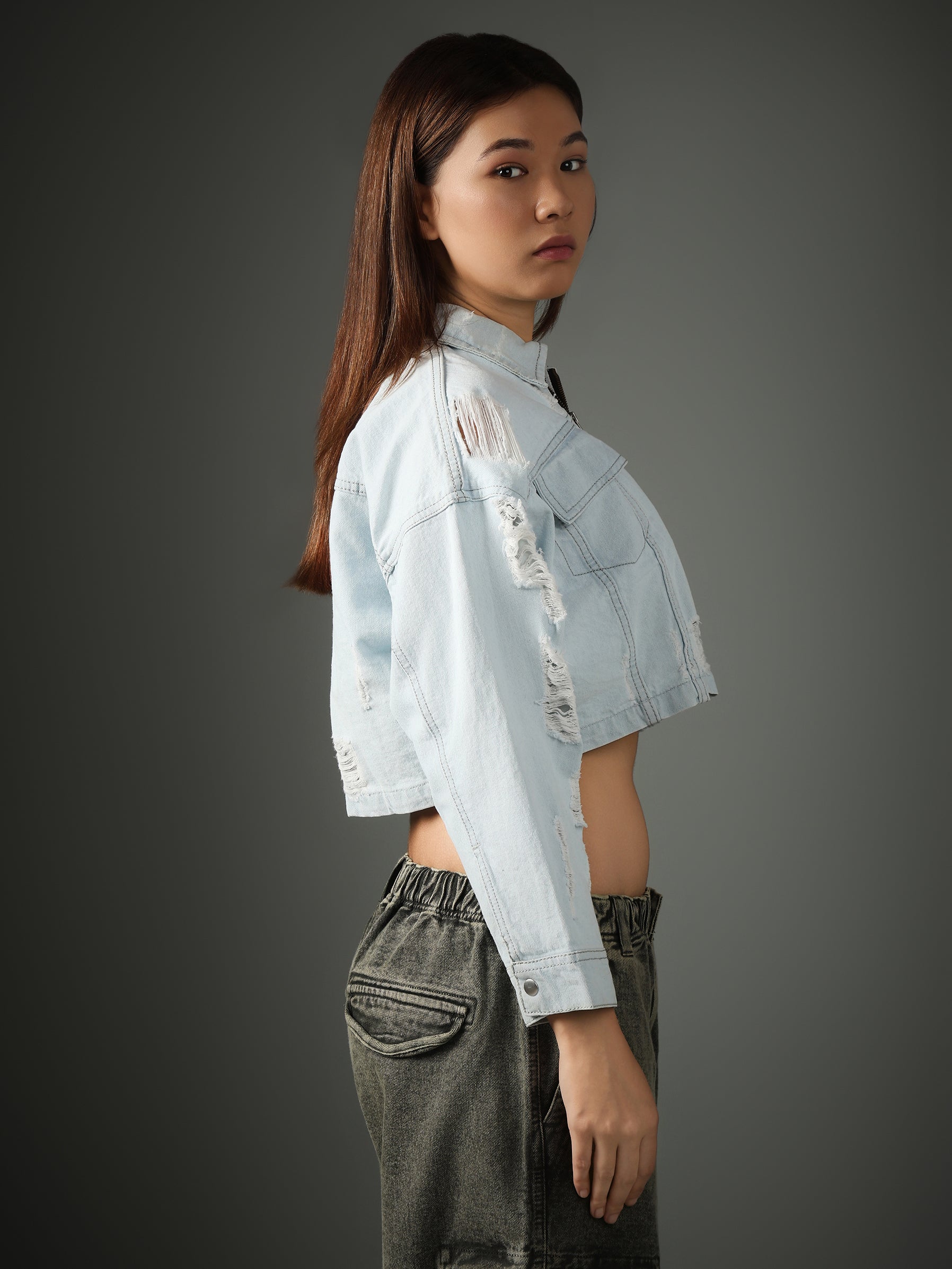 LIGHT BLUE CROPPED  JACKET