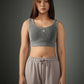 Grey Ribbed Crop Stone Wash