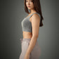 Grey Ribbed Crop Stone Wash