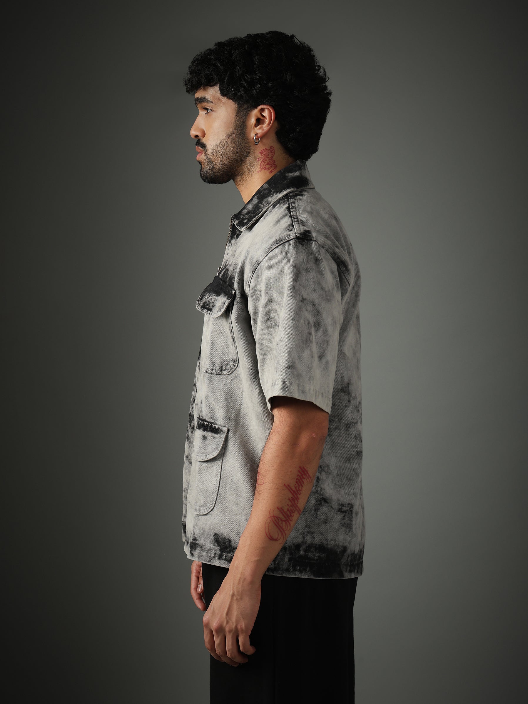 Acid Wash Zipper Shirt