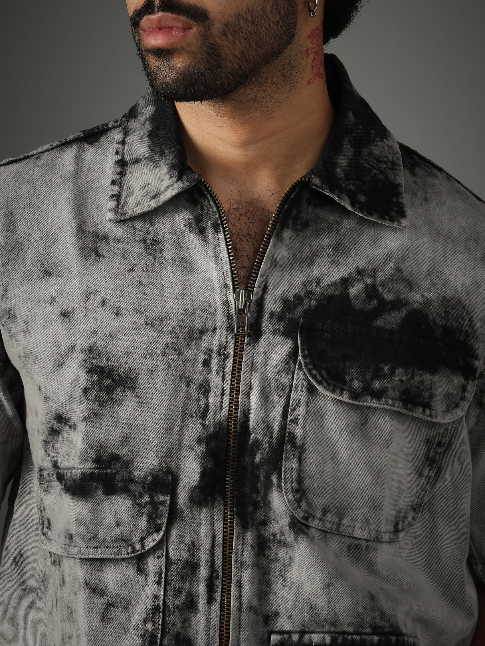 Acid Wash Zipper Shirt