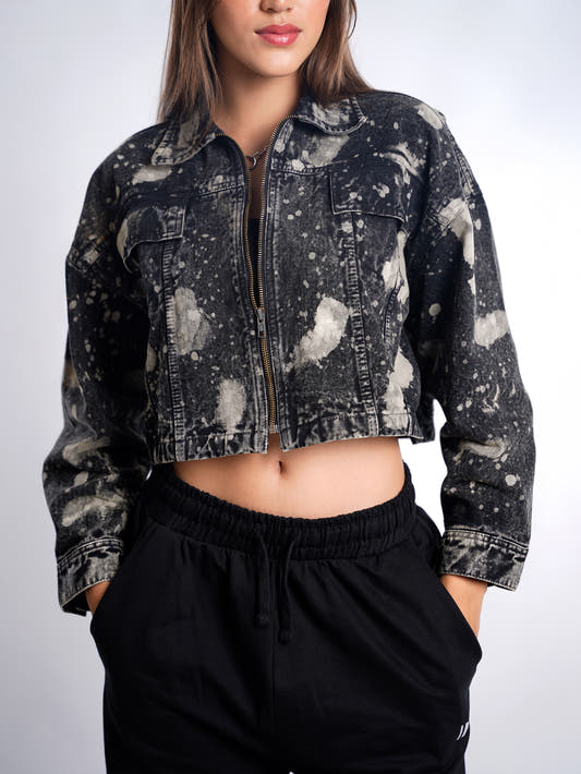 Chapter2Drip Black hypo-wash denim cropped jacket — view 2