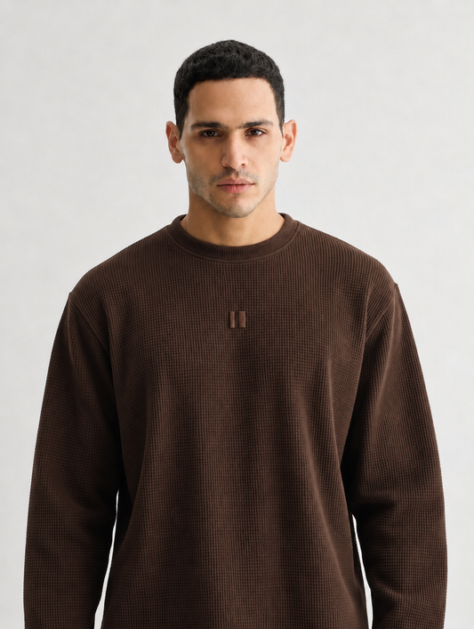 Mocha Brown Full Sleeve Waffle T-shirt