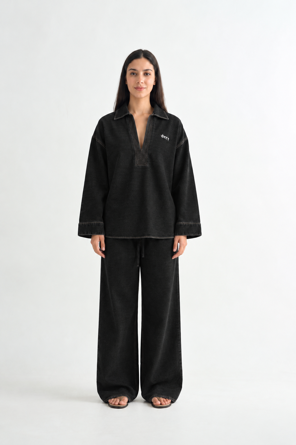 Black Denim Kurta Set