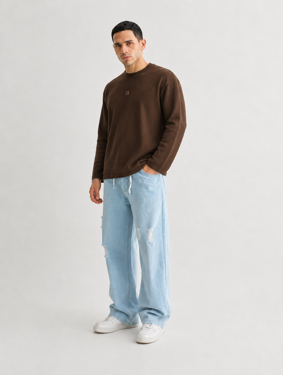Mocha Brown Full Sleeve Waffle T-shirt