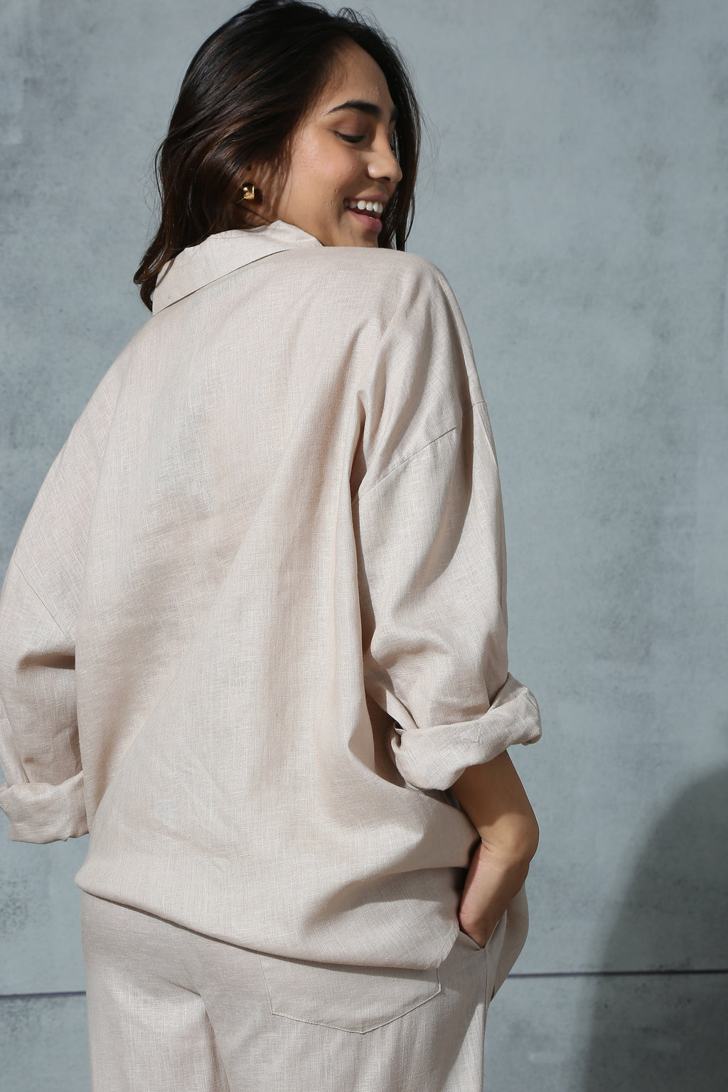 Beige Linen Co-Ord Set Pants