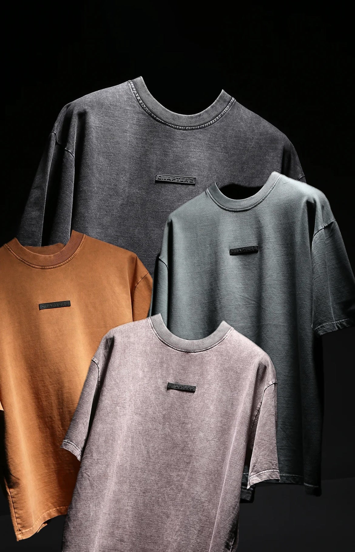 Acid-Washed Tees in Lilac, Black, Grey & Rust

