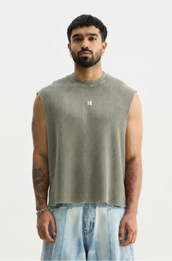 Olive Wash Waffle Vest