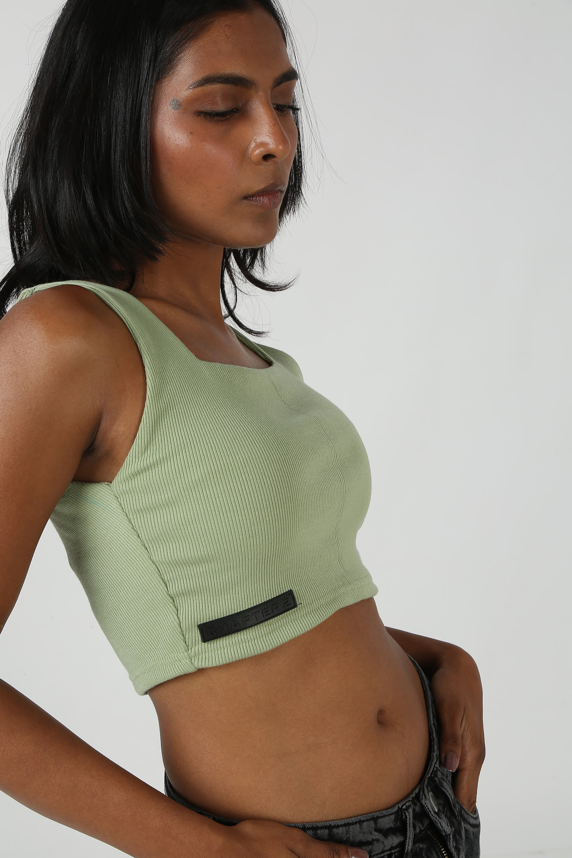 Olive Ribbed Crop Top