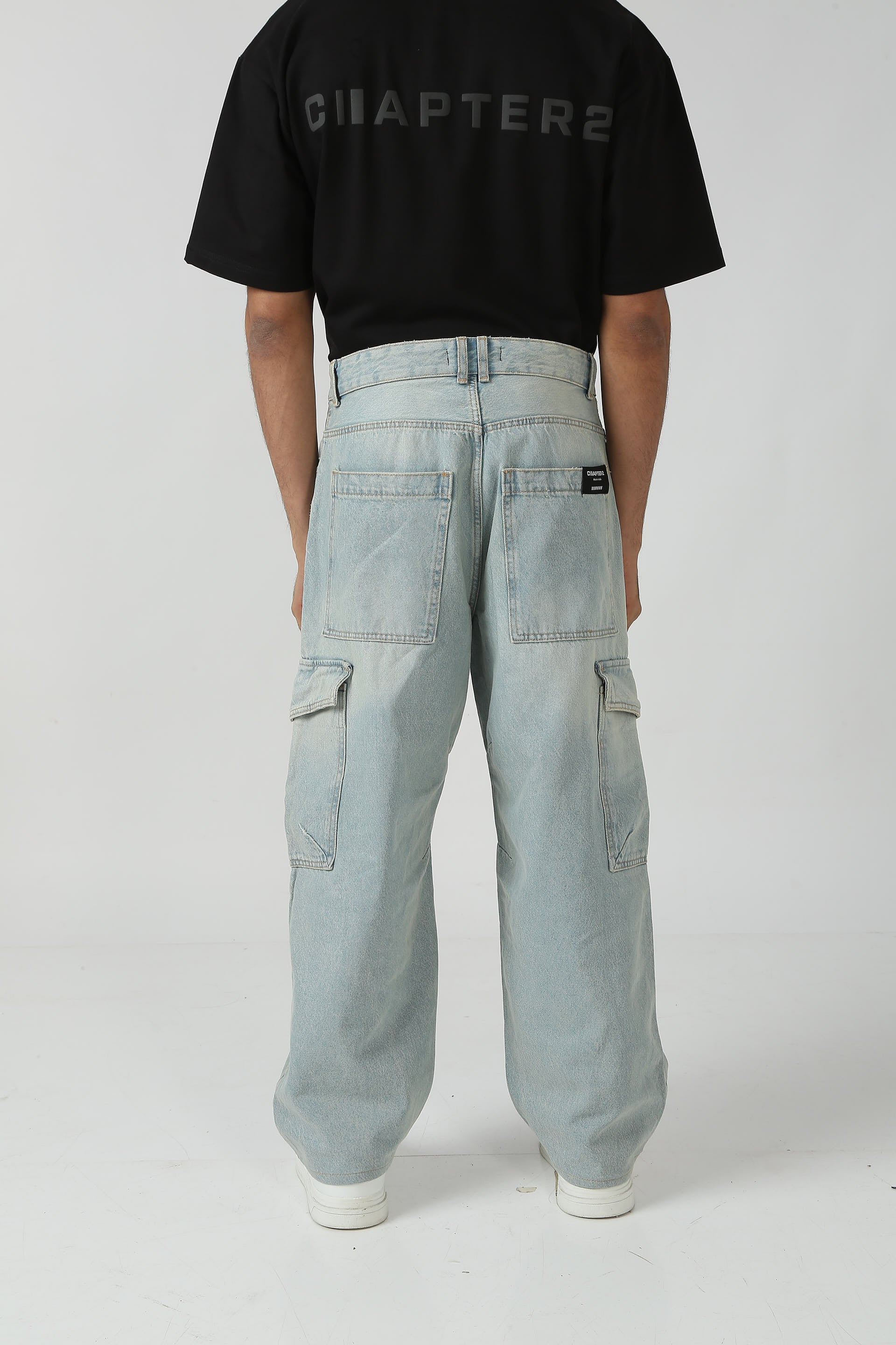 Light Blue Denim Cargos for men with cargo pockets

