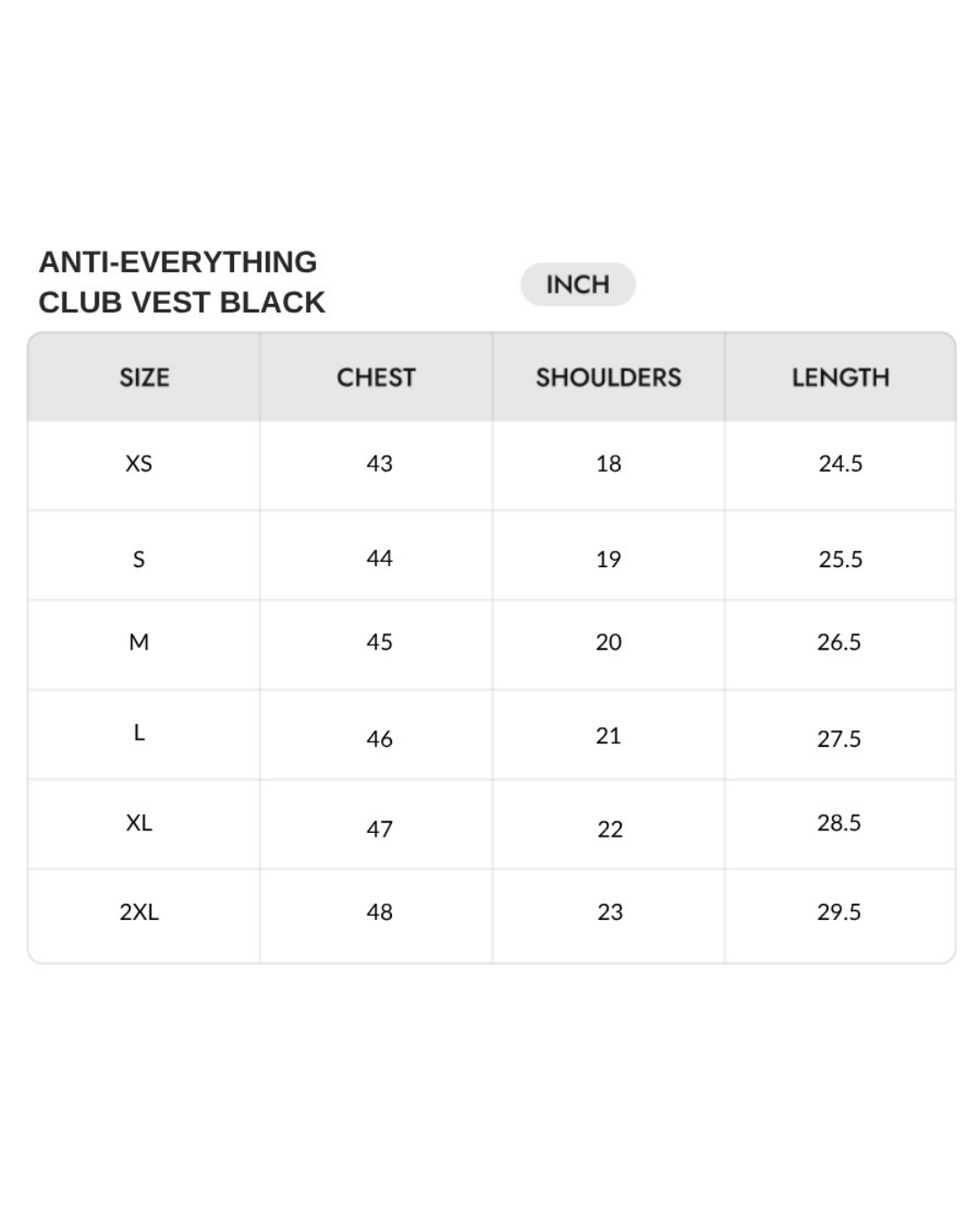 Size chart