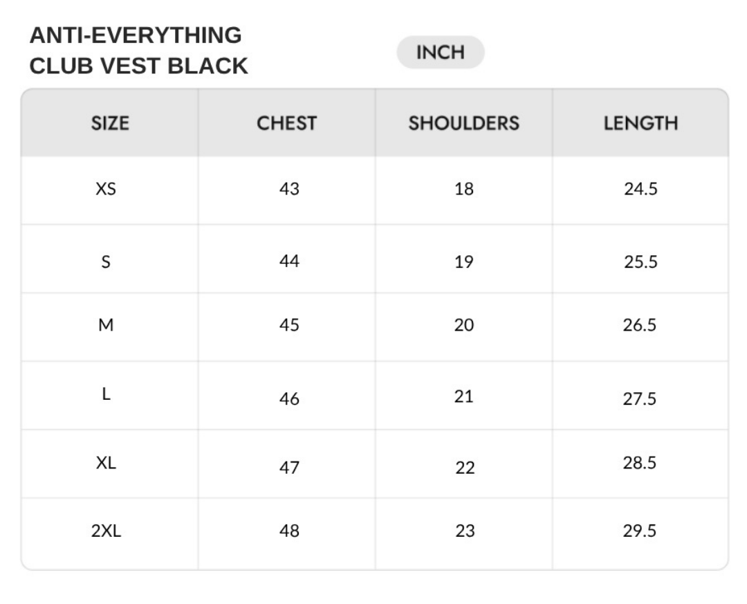 Size chart - INCH