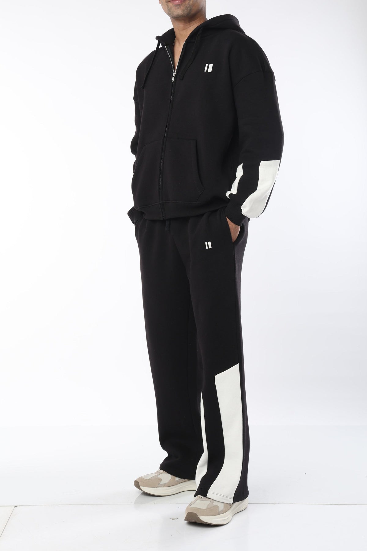 Black and Dusty Coffee Everyday Zipper Hoodie - pack of 2 + Black Sweatpants