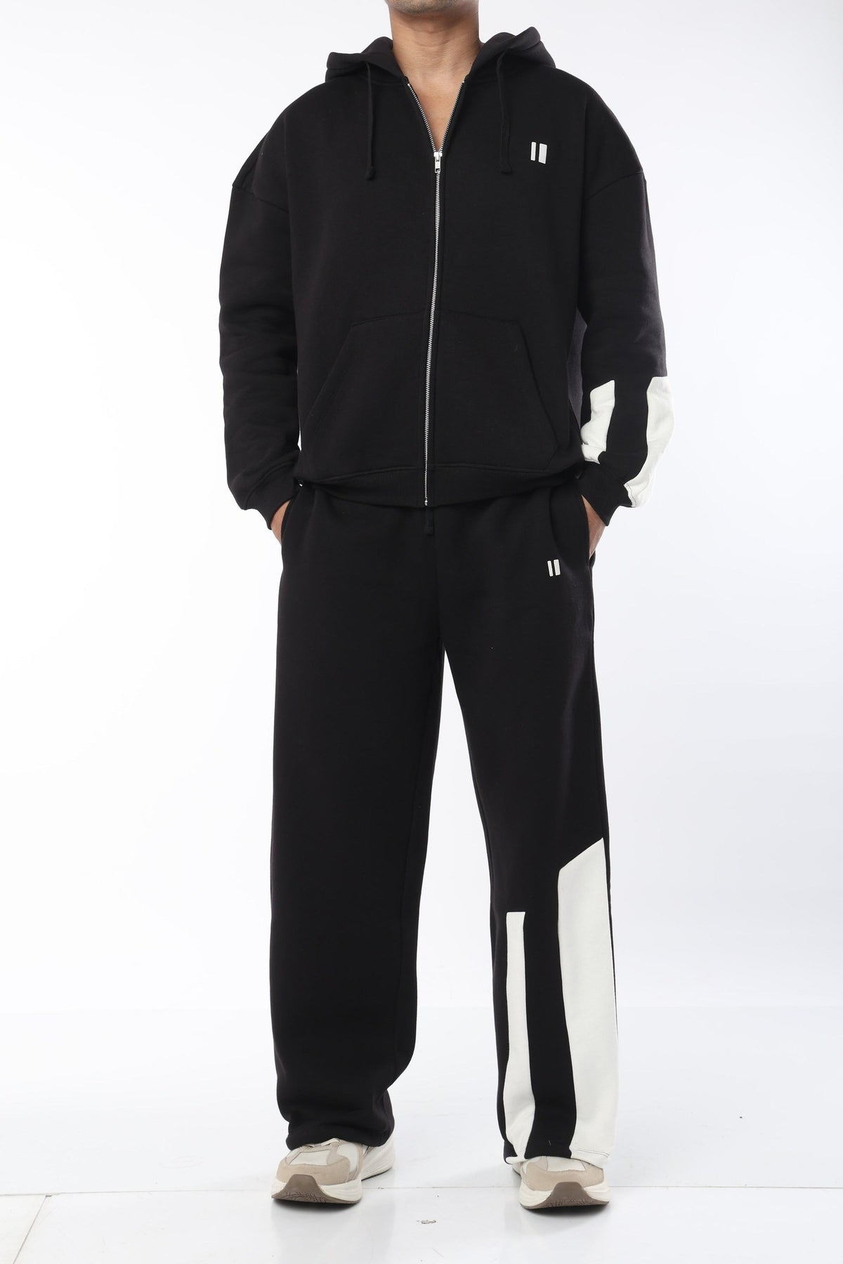Black and Dusty Coffee Everyday Zipper Hoodie - pack of 2 + Black Sweatpants