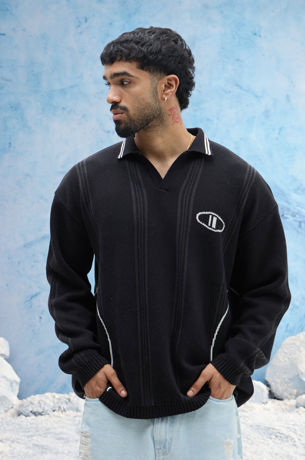 Black Varsity Polo Sweater