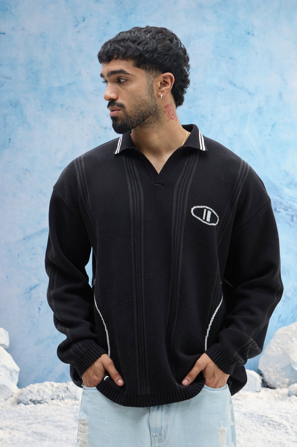 Black Varsity Polo Sweater
