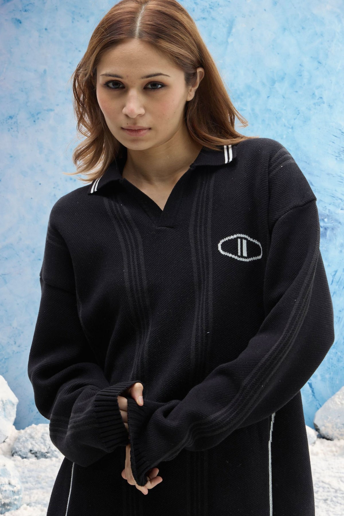Black Varsity Polo Sweater
