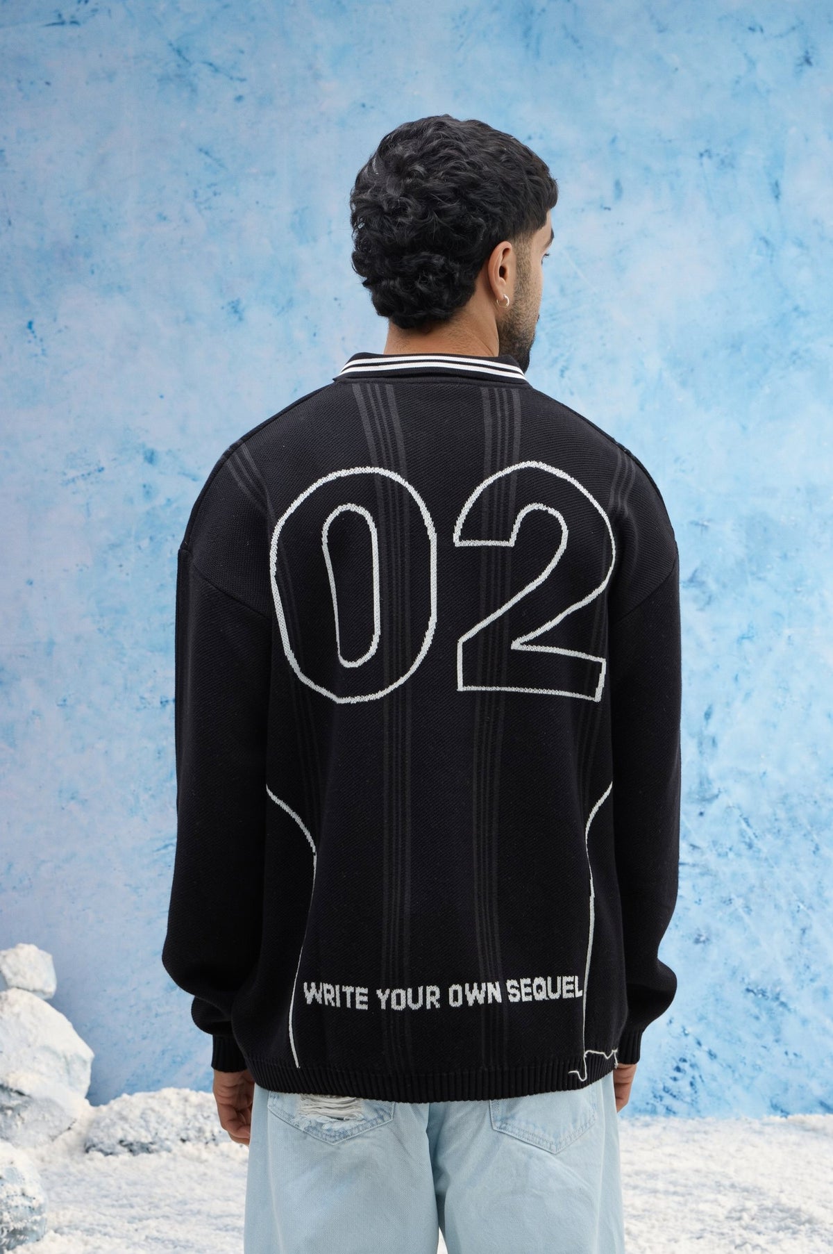Black Varsity Polo Sweater