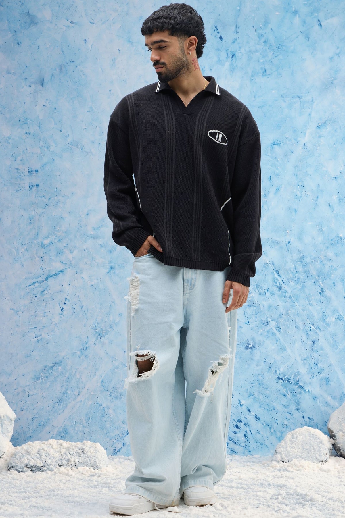Black Varsity Polo Sweater