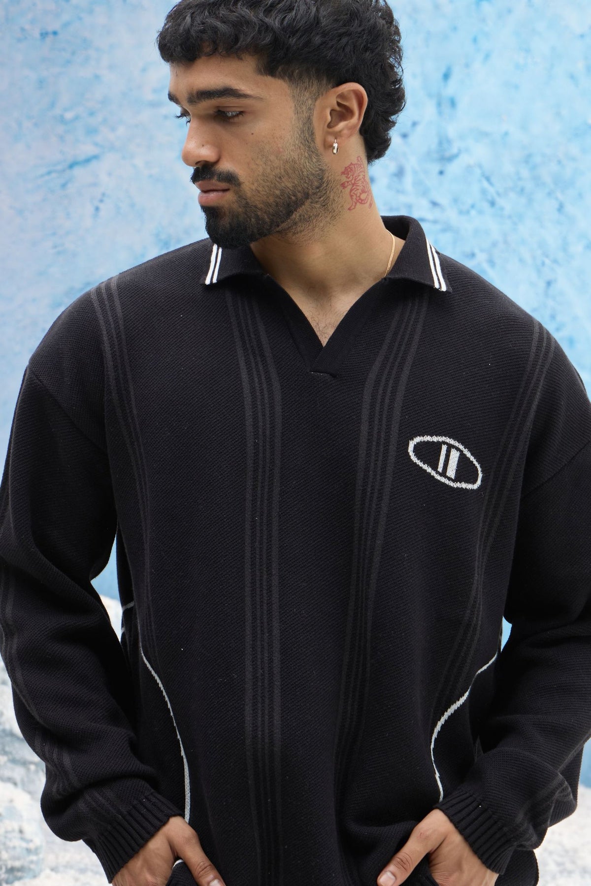 Black Varsity Polo Sweater