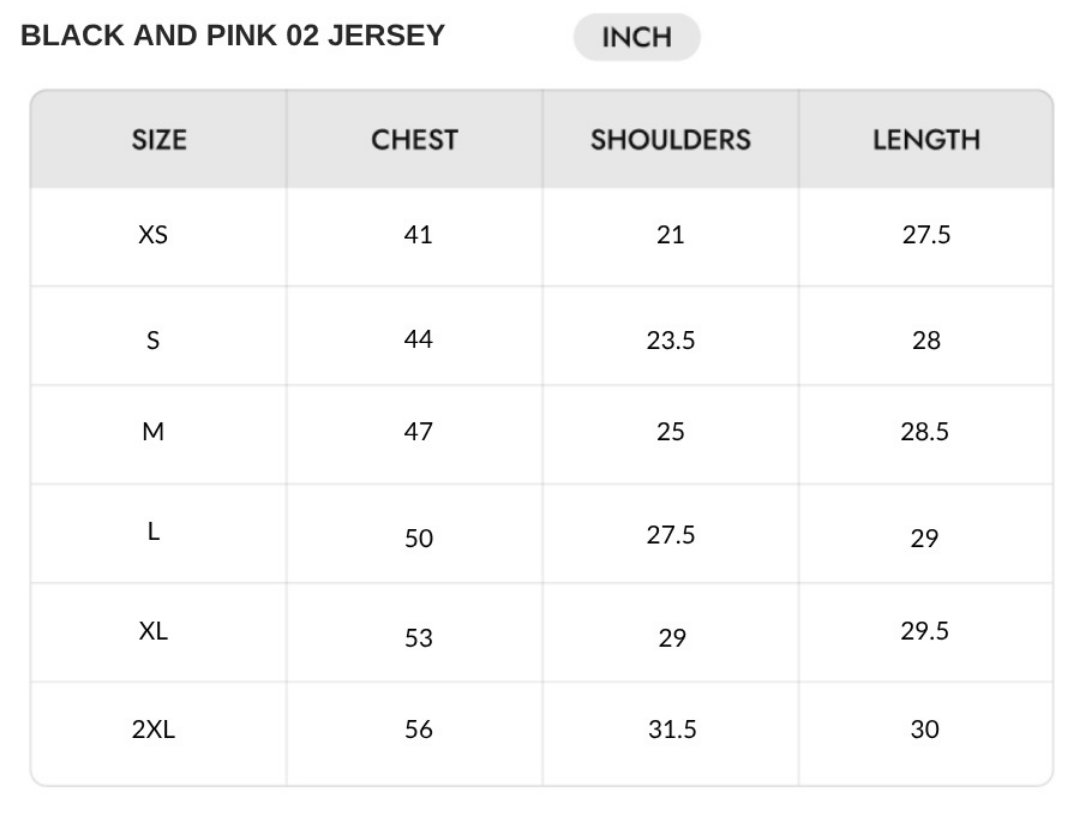 Size chart - INCH