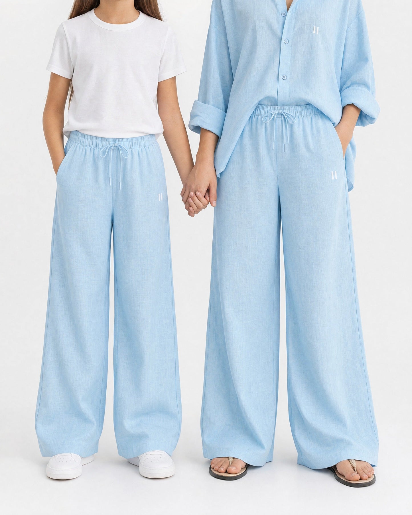 Light Blue Linen Pant Set of 2