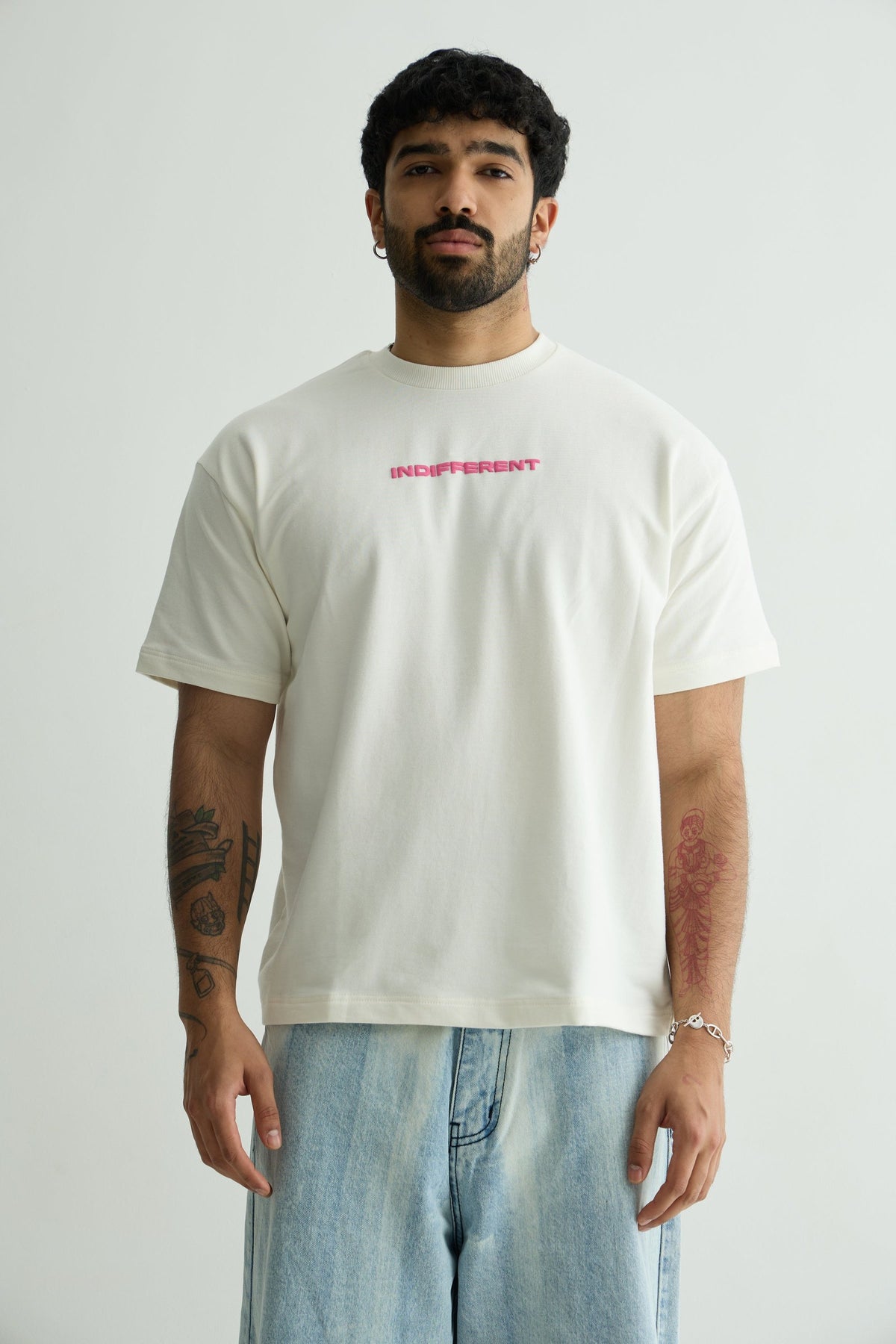 Indifferent White T-shirt & Pink Denim Cap