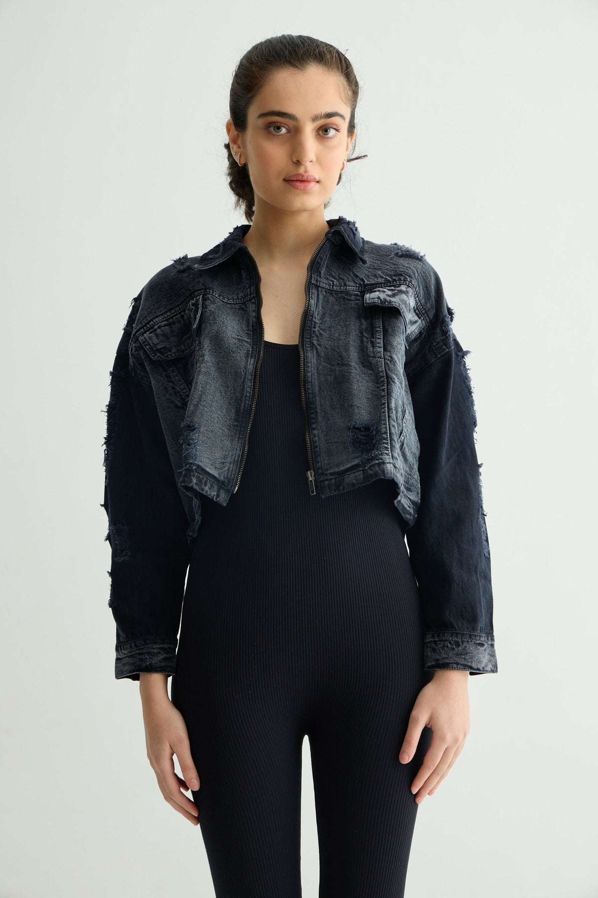Brushed baggy,Cropped jacket and Crop