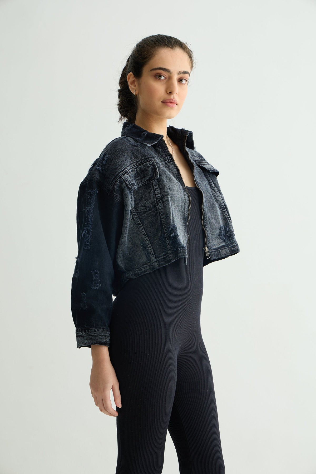Acid Wash Blue-Grey Cropped Jacket