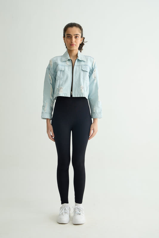 LIGHT BLUE CROPPED  JACKET