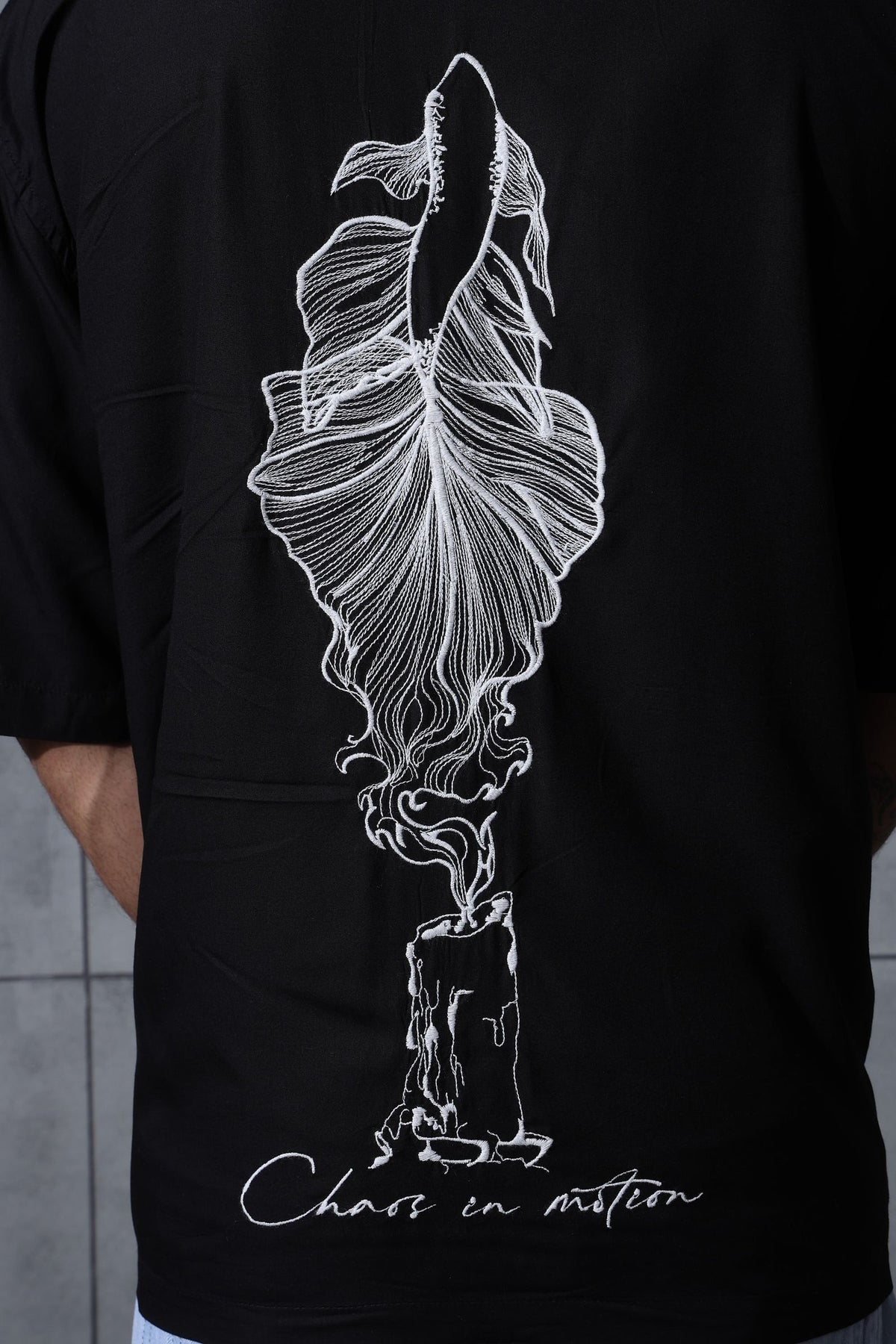 Black Fish Embroidered Tencel Shirt