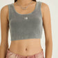 Grey Ribbed Crop Stone Wash