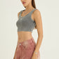 Grey Ribbed Crop Stone Wash
