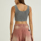 Grey Ribbed Crop Stone Wash