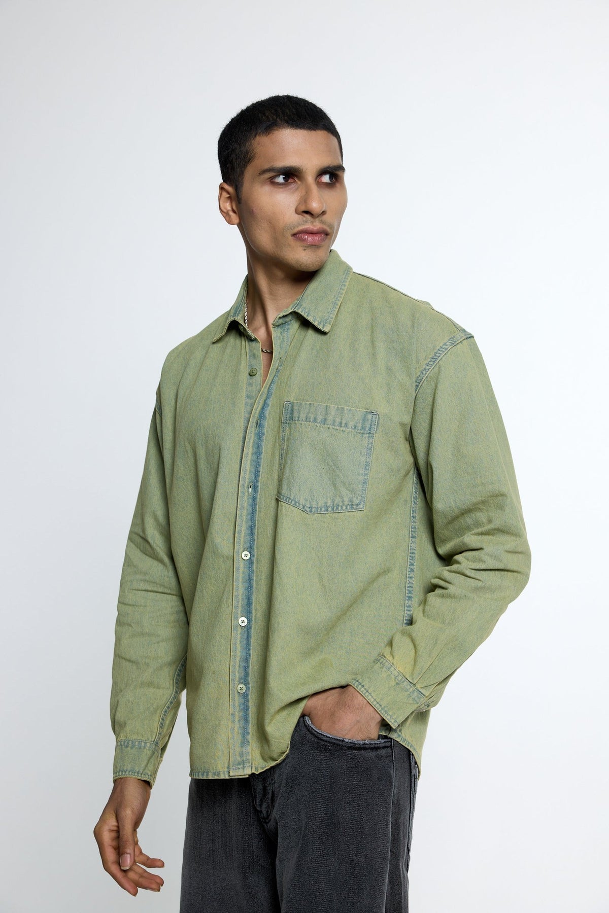 Washed Olive Denim Shirt