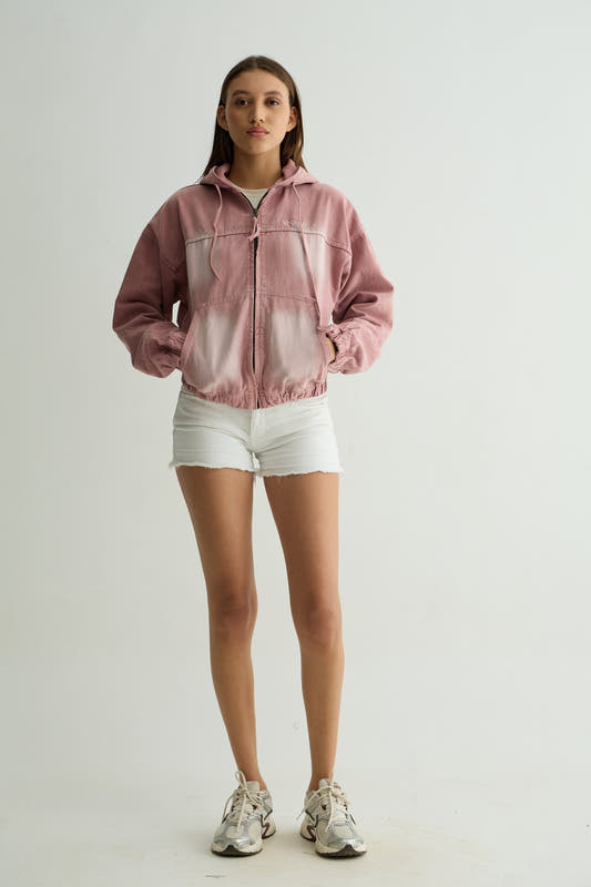 Pink Washed Denim Hoodie