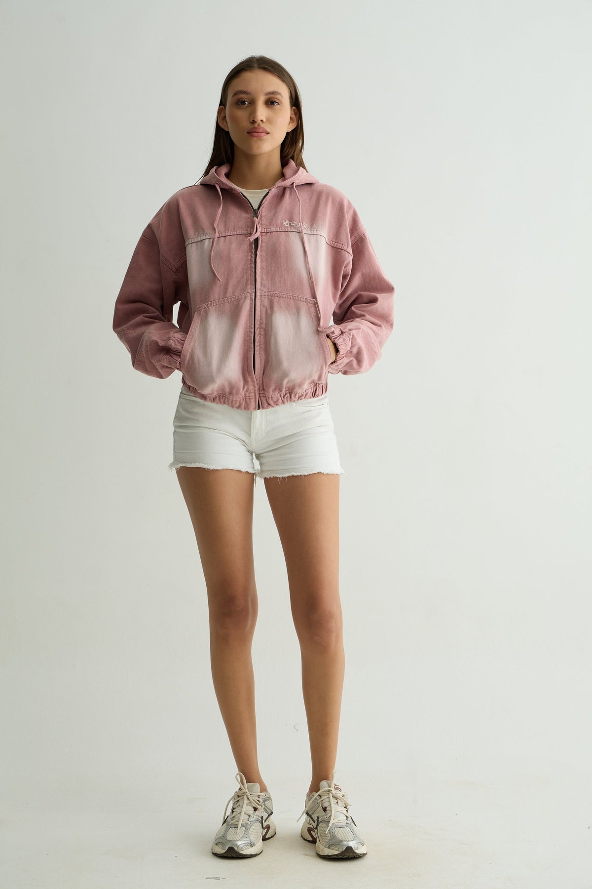 Pink Washed Denim Hoodie