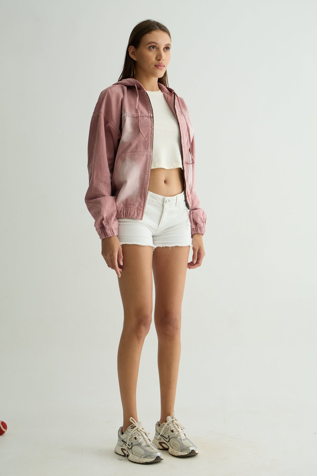 Pink Washed Denim Hoodie