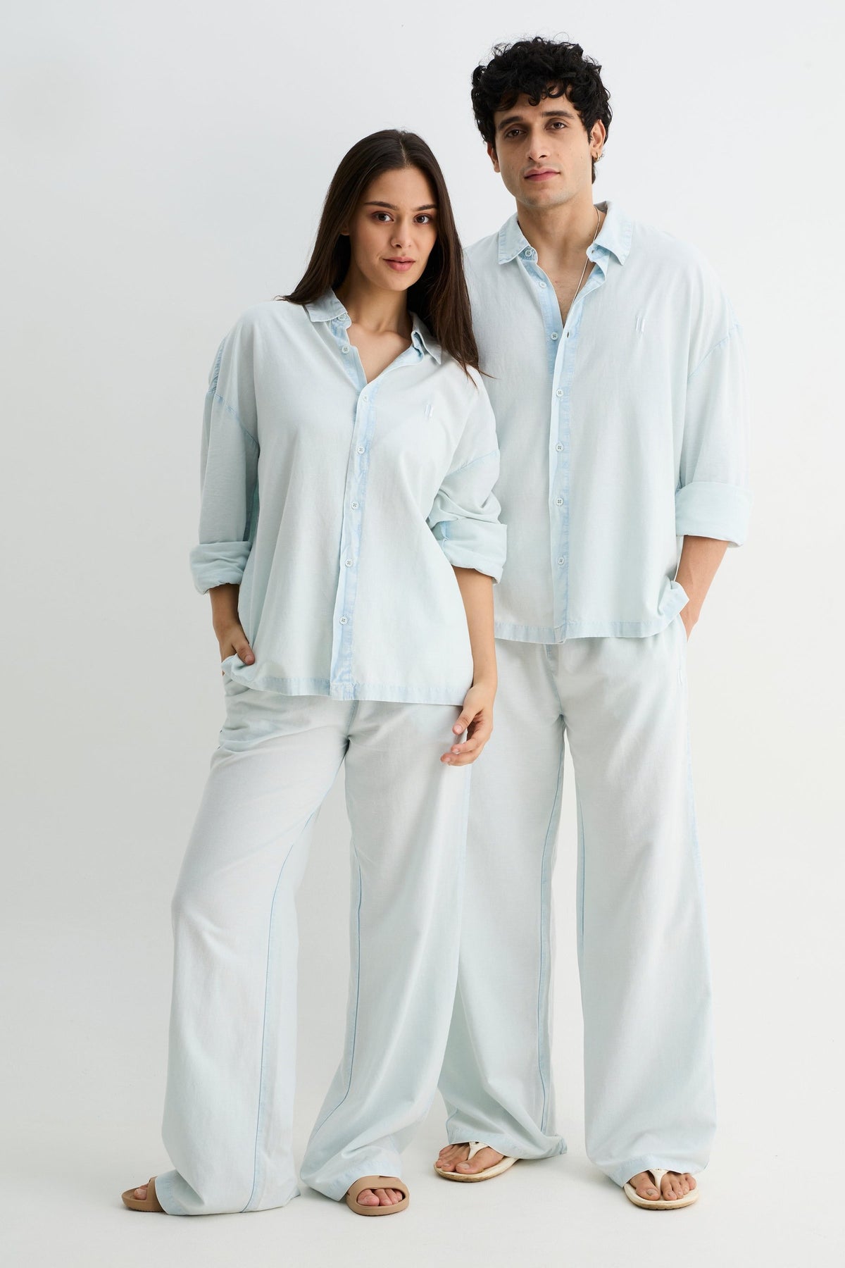 Sky Blue Washed Cotton Viscose Pant