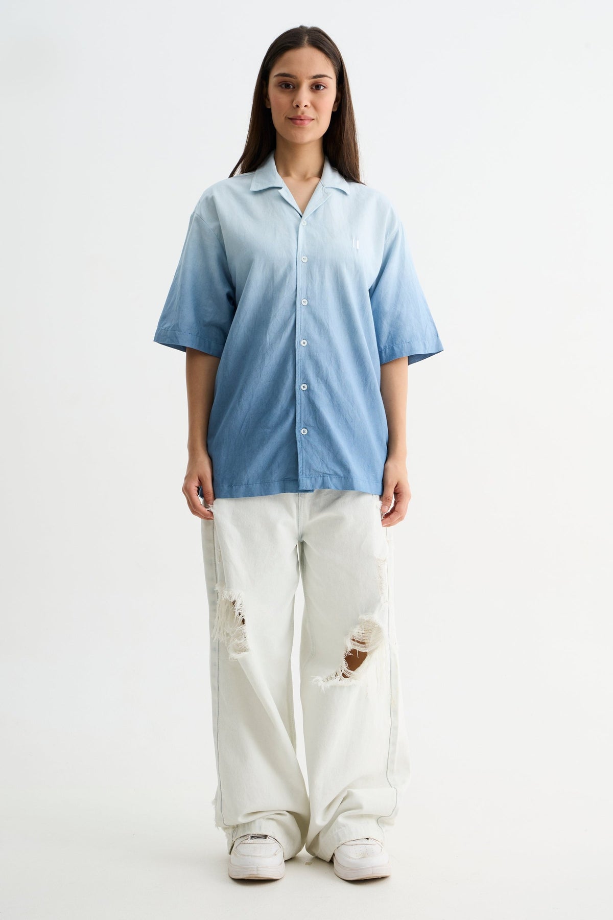 Blue Ombre Half  Sleeve Shirt