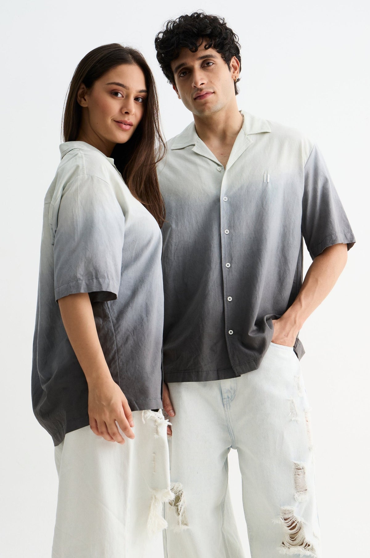 Grey Ombre Half Sleeve Shirt